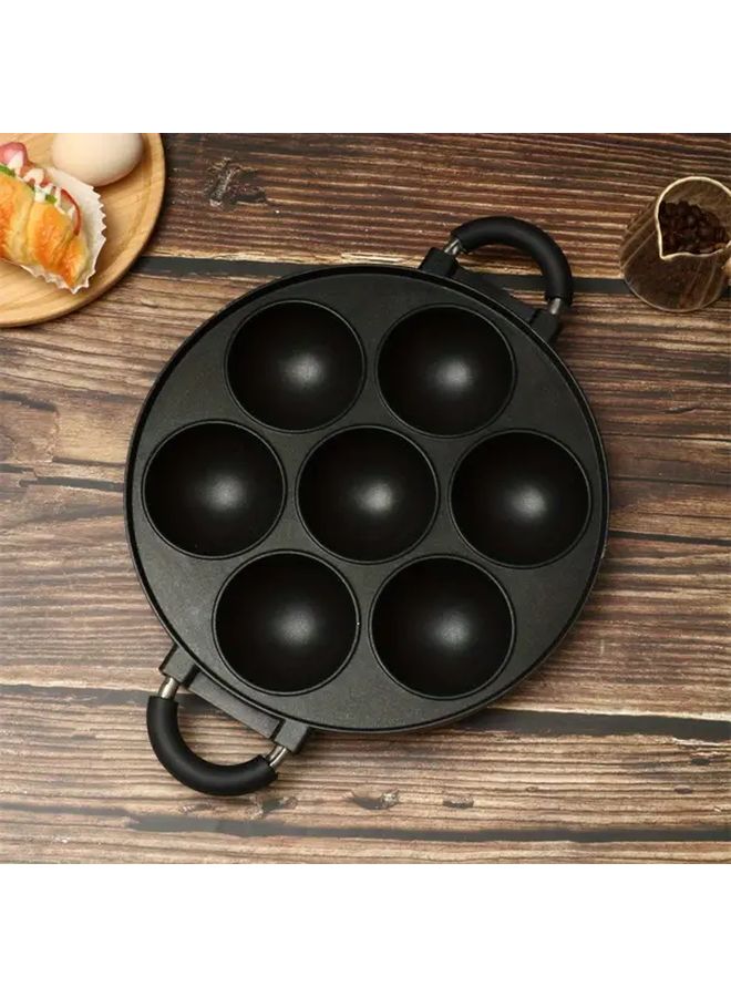 Black Seven Hole Non Stick Skillet With Lid For Takoyaki Pancakes And Eggs - Image 4
